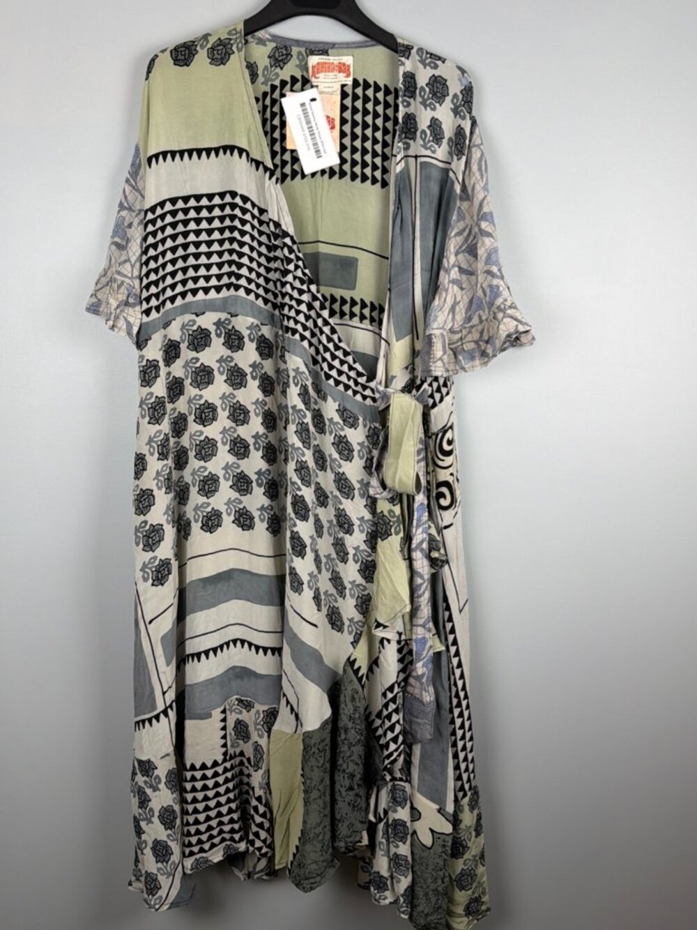 Kantha Bae Wrap Dress Patchwork Floral Bohemian Festival Silk Gypsy Hippie NWT